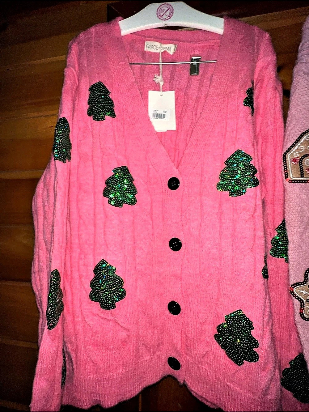 NWT L/XL sequin Christmas tree cardigan sweater